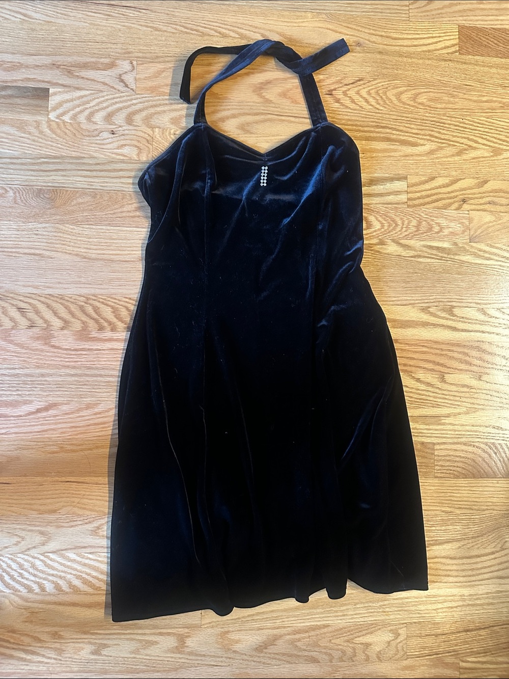 Windsor Black Velvet Halter Mini Dress with Rhinestone Accent